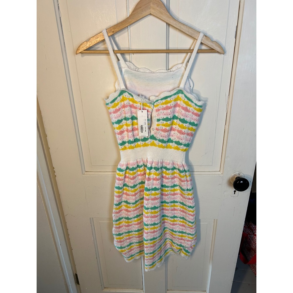 Janie and Jack Girls Sharin Multi Stripe Sweater Dress Pink Yellow Green Size 12